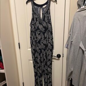 Magnolia Black and White Leaf Print Jumpsuit